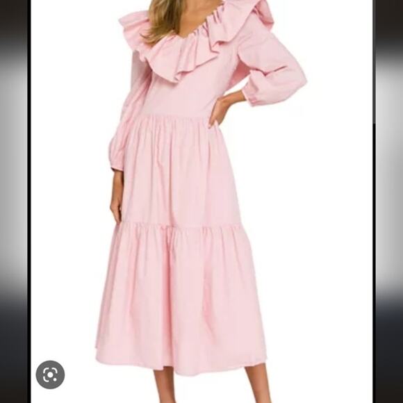 ENGLISH FACTORY Pink Tiered Dress Size Medium Midi - Picture 16 of 16